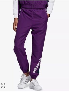 EUC adidas Purple Track Joggers with White Logo and black accents, Size XS